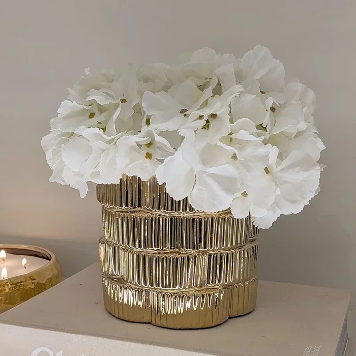 Willow Gold Ribbed Ceramic Planter – Elegant Home Décor