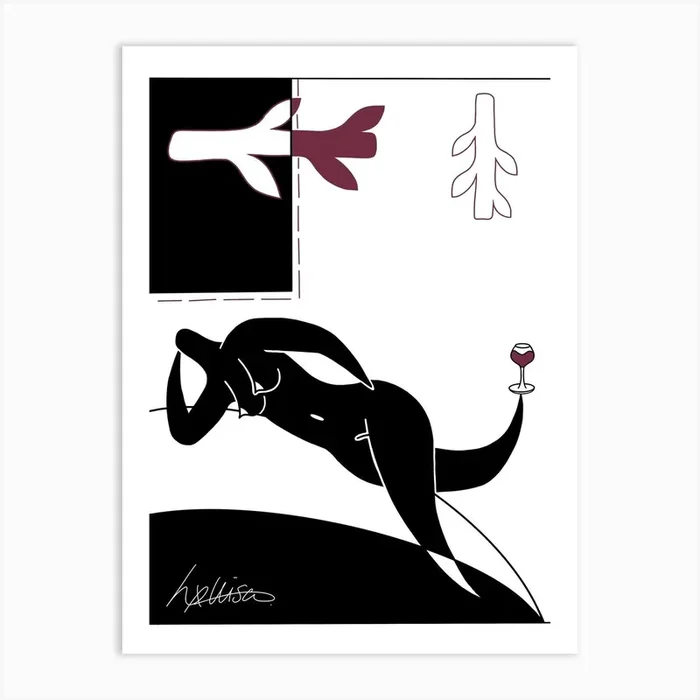 Wine Lounger Line Art Print by Hxllison Art