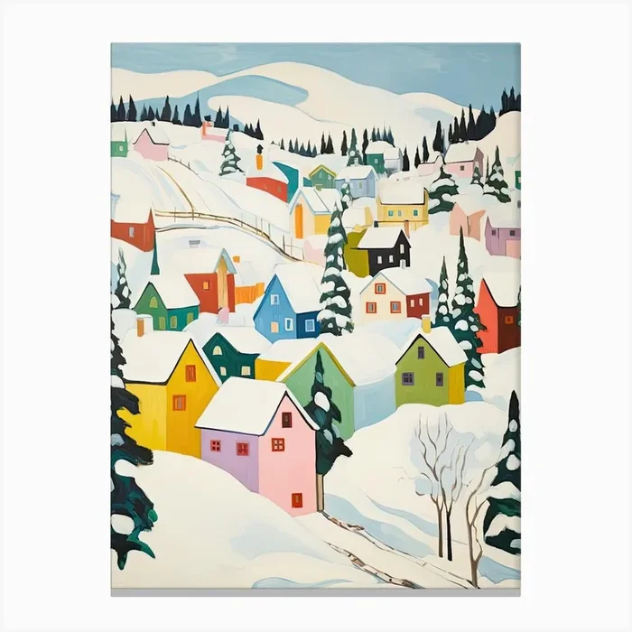 Winter Snow Lillehammer Norway Snow Illustration 3 Canvas Print by Dreamy Seasons Art