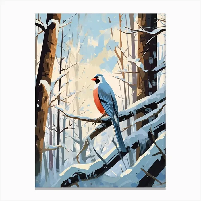 Winter Woodpecker 3 Illustration Canvas Print by Bon Hiver Prints