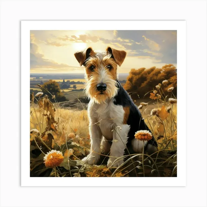 Wire Hair Fox Terrier In Autumn Countryside 1 Art Print by Lozzerly