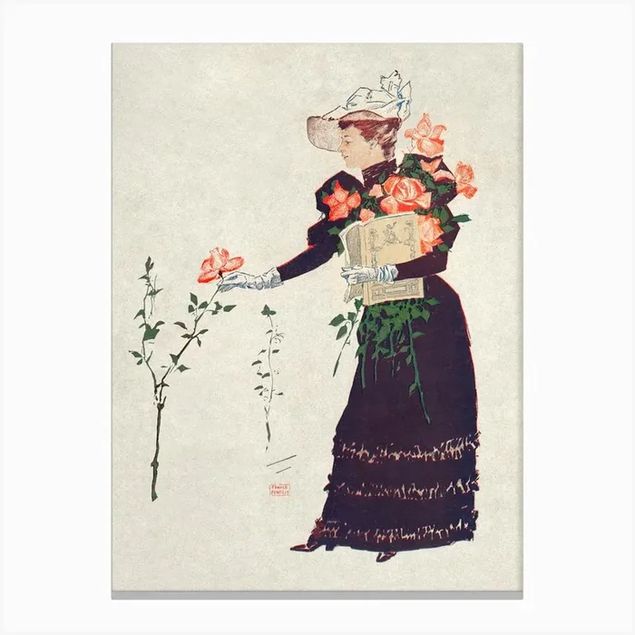 Woman Picking Up Flowers (1893), Edward Penfield Canvas Print by Fy! Classic Art Prints and Posters