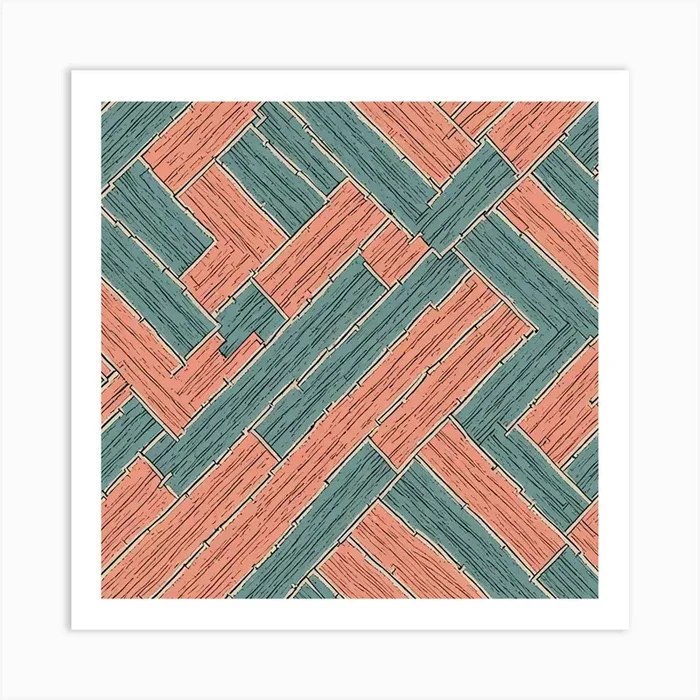 Wood Strips Dusty Teal, muted Coral, 211 Art PrintPP by Pattern playroom