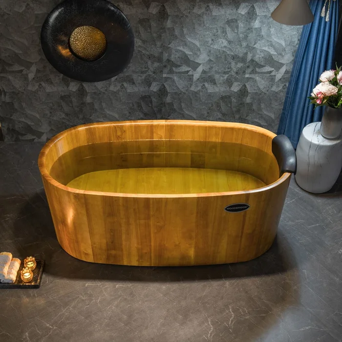 WOODBRIDGE 59 ” Freestanding Handcrafted Natural Wood Soaking Bathtub