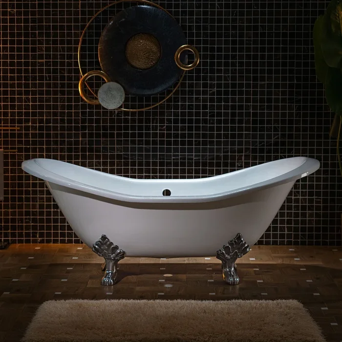 WOODBRIDGE 72 ” Enameled Cast Iron Double Slipper Clawfoot Bathtub