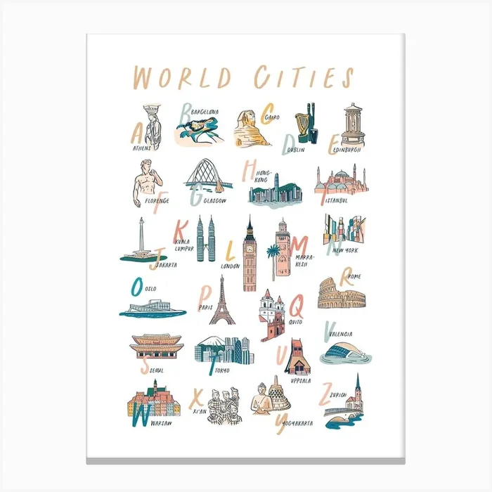 World Cities Travel Alphabet Canvas PrintR by Revista