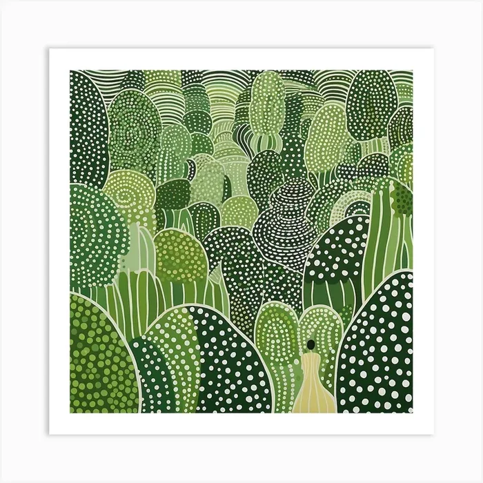 Yayoi Kusama Inspired Art Moss Green Trees Art Print Art Print by KReations