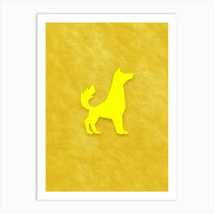 Yellow Dog On Yellow Background Art Print by Moving Clouds Art