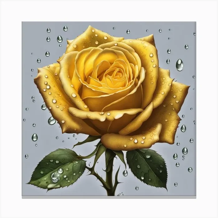Yellow Rose With Raindrops Canvas PrintR by Retxed