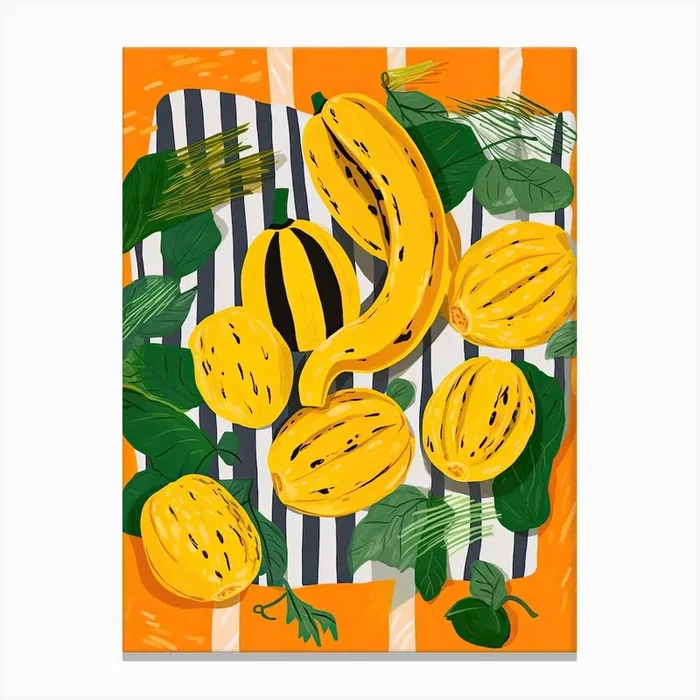 Yellow Squash Summer Illustration 1 Canvas Print by Dreamy Seasons Art