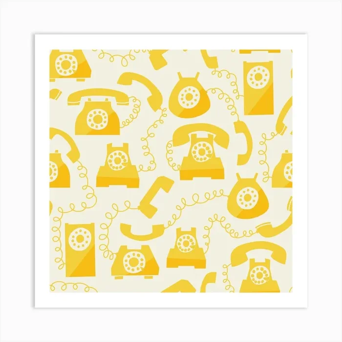 Yellow Telephones Seamless Pattern Art Print by Liza Design