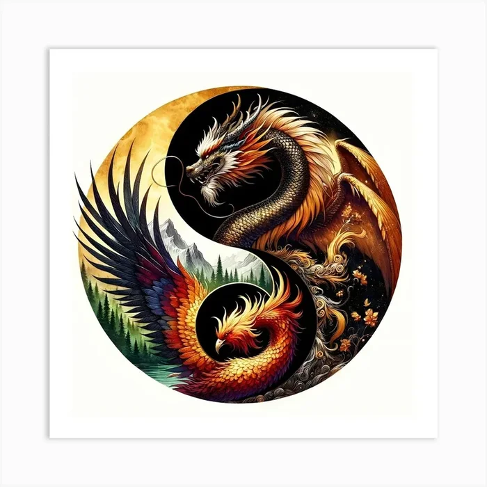 Yin Yang Dragon Art Art PrintR by Raphael