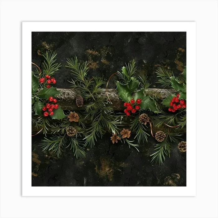 Yule Inspired Banner Texture With Mistletoe And 2 Art Print by ThatWorksMedia